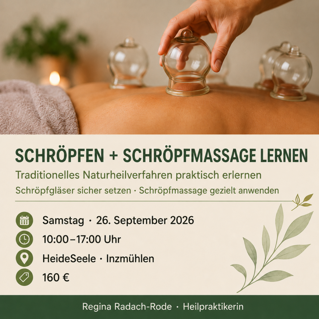 Fortbildung Schröpfen und Schröpfmassage am 26. September 2026 in der HeideSeele in Inzmühlen
