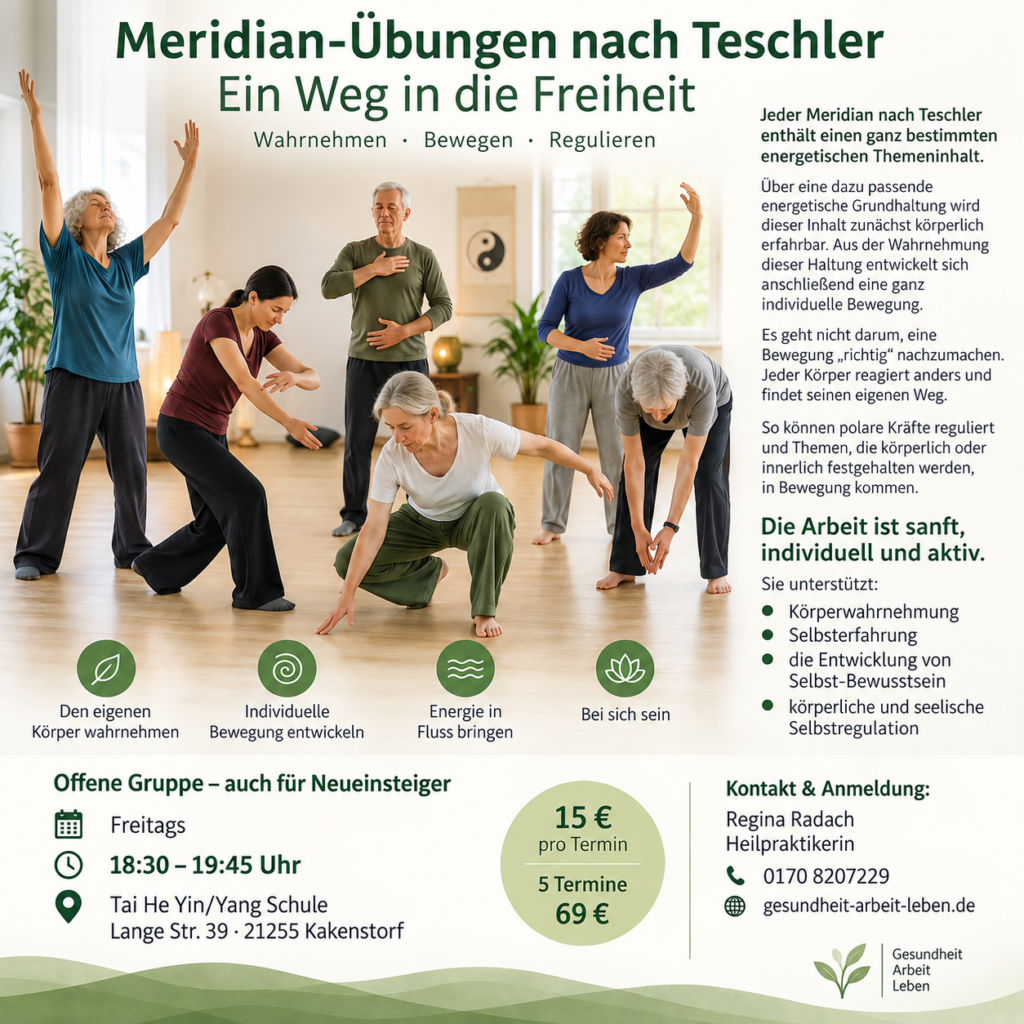 Meridian-Übungen nach Teschler in Kakenstorf mit Teilnehmern in individuellen Bewegungen