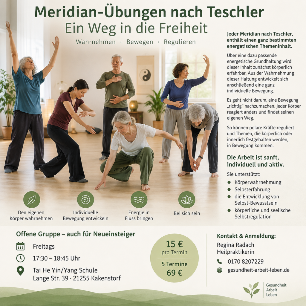 Meridian-Übungen nach Teschler in Kakenstorf mit Teilnehmern in individuellen Bewegungen